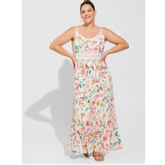 TORRID NWT Maxi Washable Gauze Lace Inset Dress - Picture 1 of 6